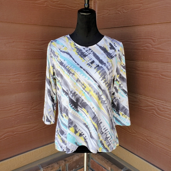 Alia Women's Colorful Stretchy 3/4 Sleeve Blouse Top Size Petite Small PS NWOT - Picture 11 of 14